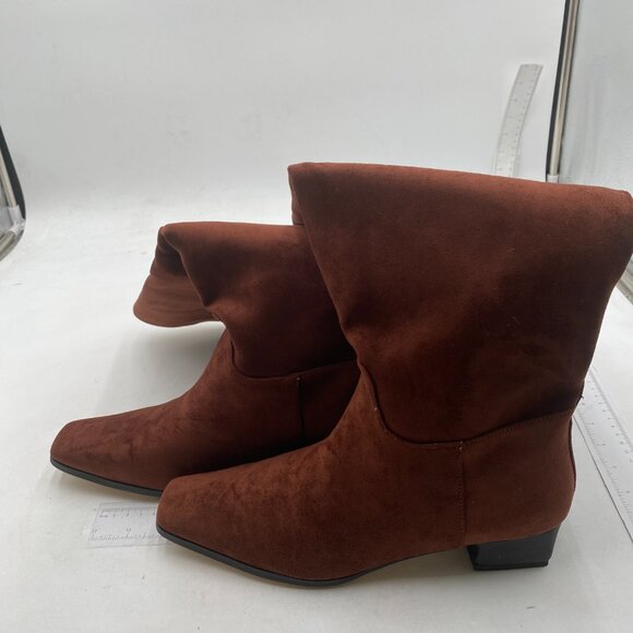 Women Square Toe Knee High Boots Wide Calf Low Chunky Heel Flat Long Boots Brown - Picture 3 of 7